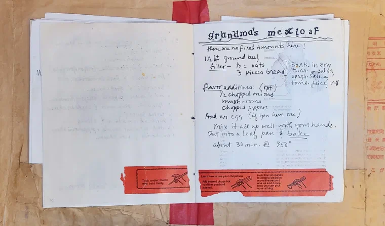 Handwritten family cookbook page for Grandma Kreider's meatloaf
