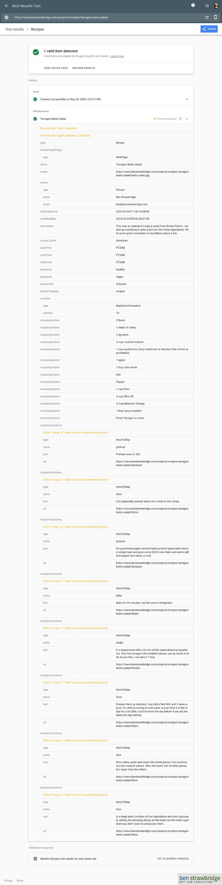 Rich results from the google rich results tool.