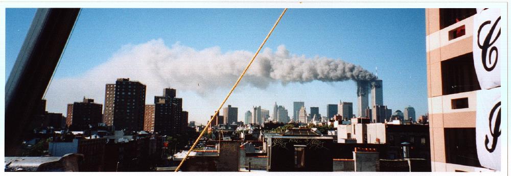 The smoke plume stretching across the skyline, September 11, 2001