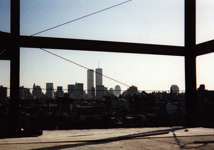 The towers through a rooftop construction frame, 2000