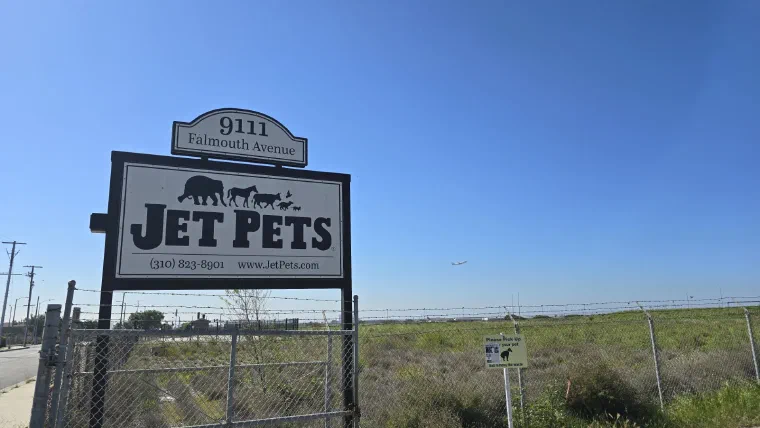 The fenced green field at Jet Pets near LAX